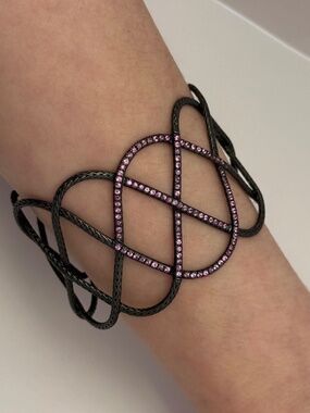 JOHN HARDY Classic Chain Pink Sapphire Braided Cuff Bracelet Sterling Silver
